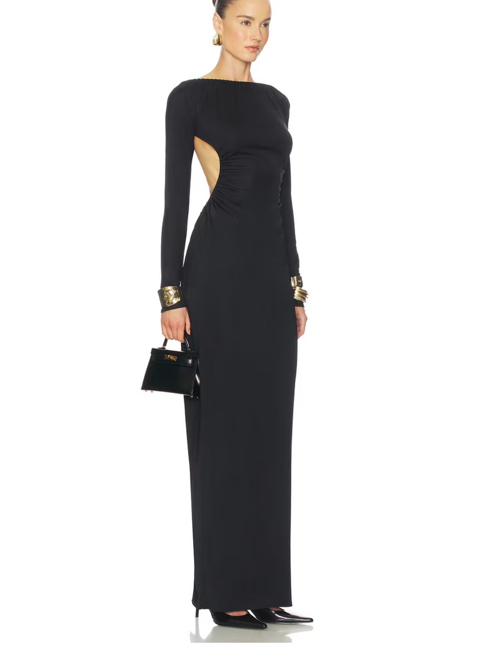 Black Long Sleeve Open-Back Maxi Dress - Picture 3 of 7